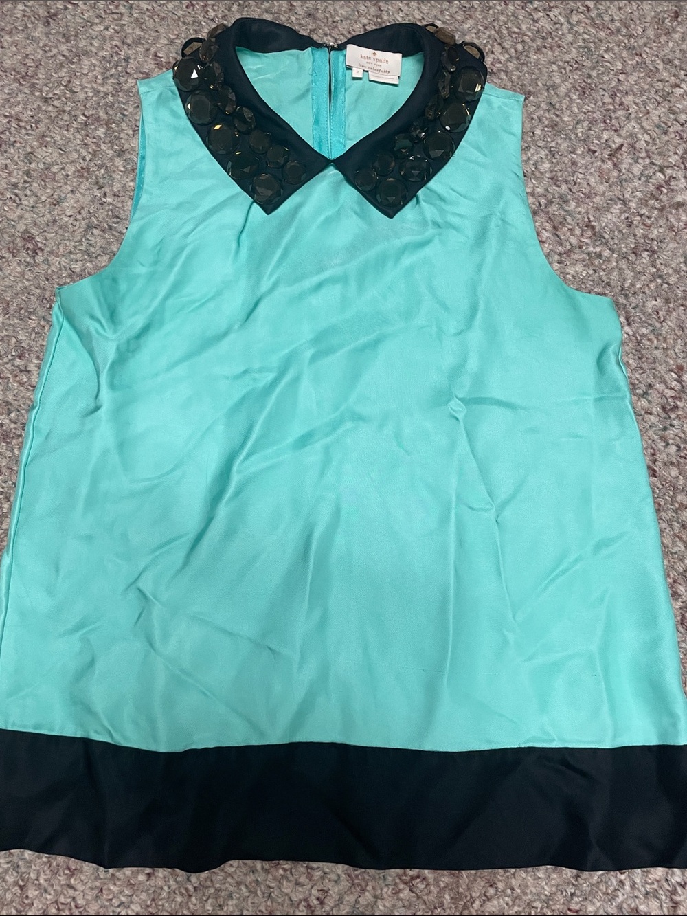 kate spade Mint-Teal Sleeveless Top with jewel Embellished Black Collar